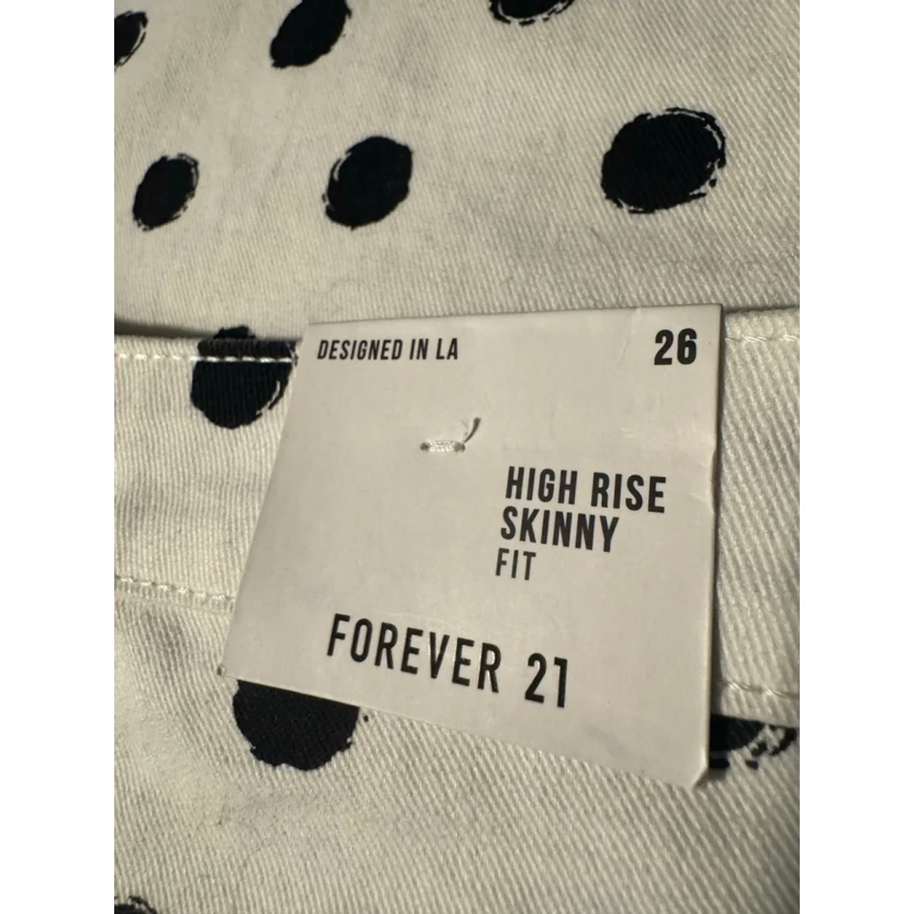 Forever 21 Polka Dot Jeans High Rise Skinny Size 26 Black White Stretch Y2K NWT - Picture 6 of 7